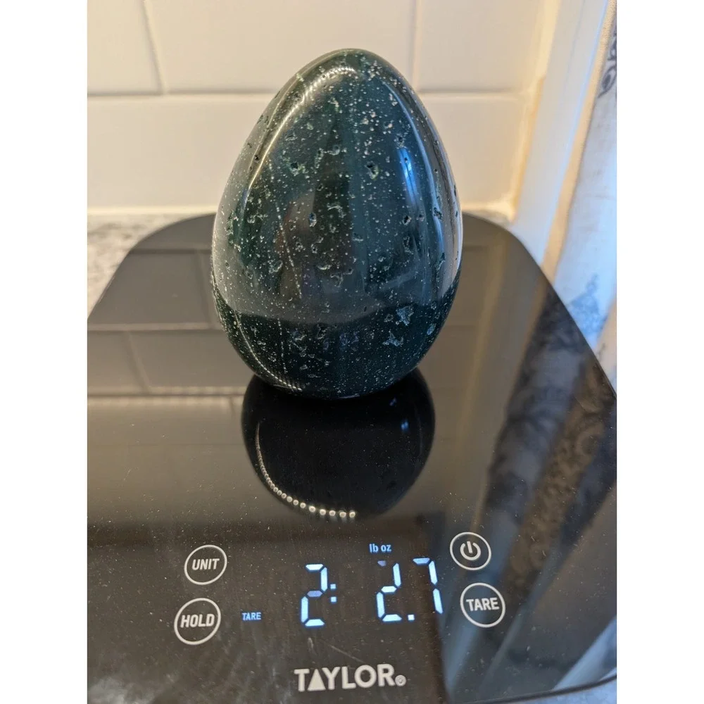 Large Polished Green Serpentine Stone Egg Sculpture Natural Stone Paperweight 4